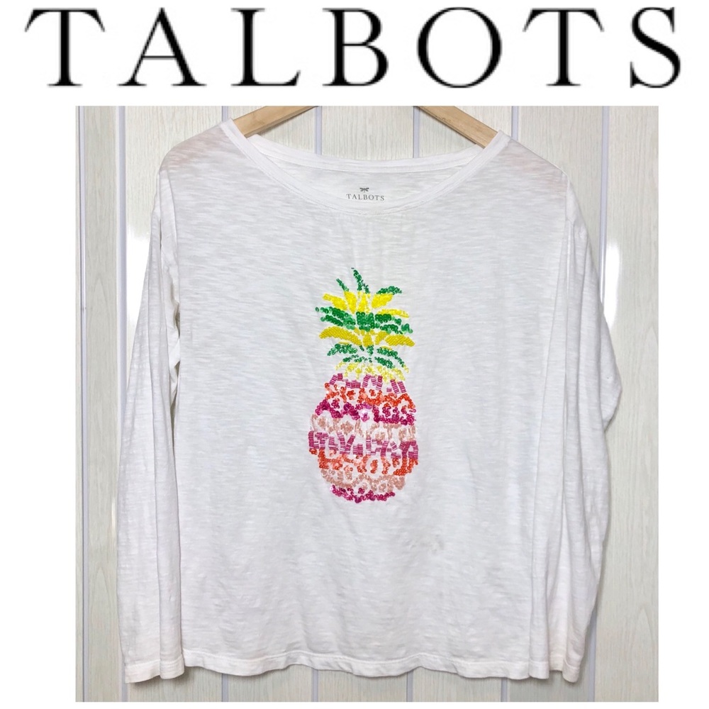 🌟 Pineapple Talbots XS White 3/4 Sleeved Tee